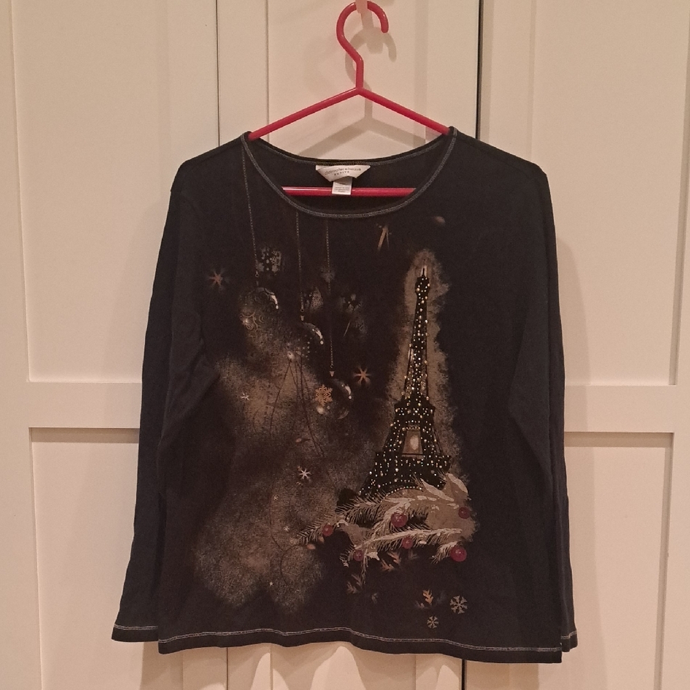 Christopher & Banks Christmas/ Festive Dark Grayish Top with Artistic Detail.